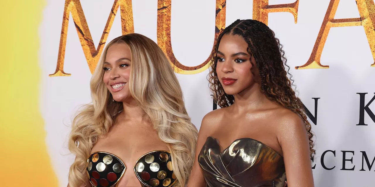 Beyoncé and Her Lookalike Daughter Blue Ivy Twinned in Sculptural Gilded Gowns