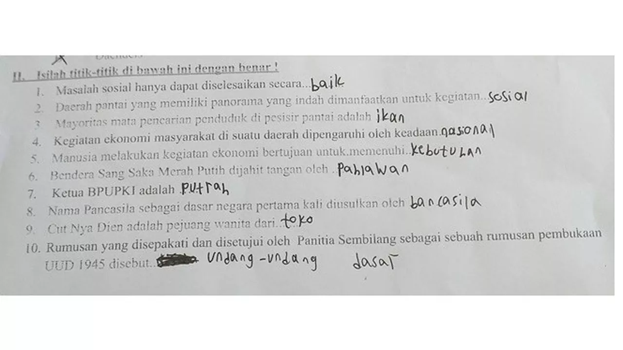 6 Jawaban Polos Murid SD ketika Mengerjakan Soal PKN Ini Bikin Elus Dada