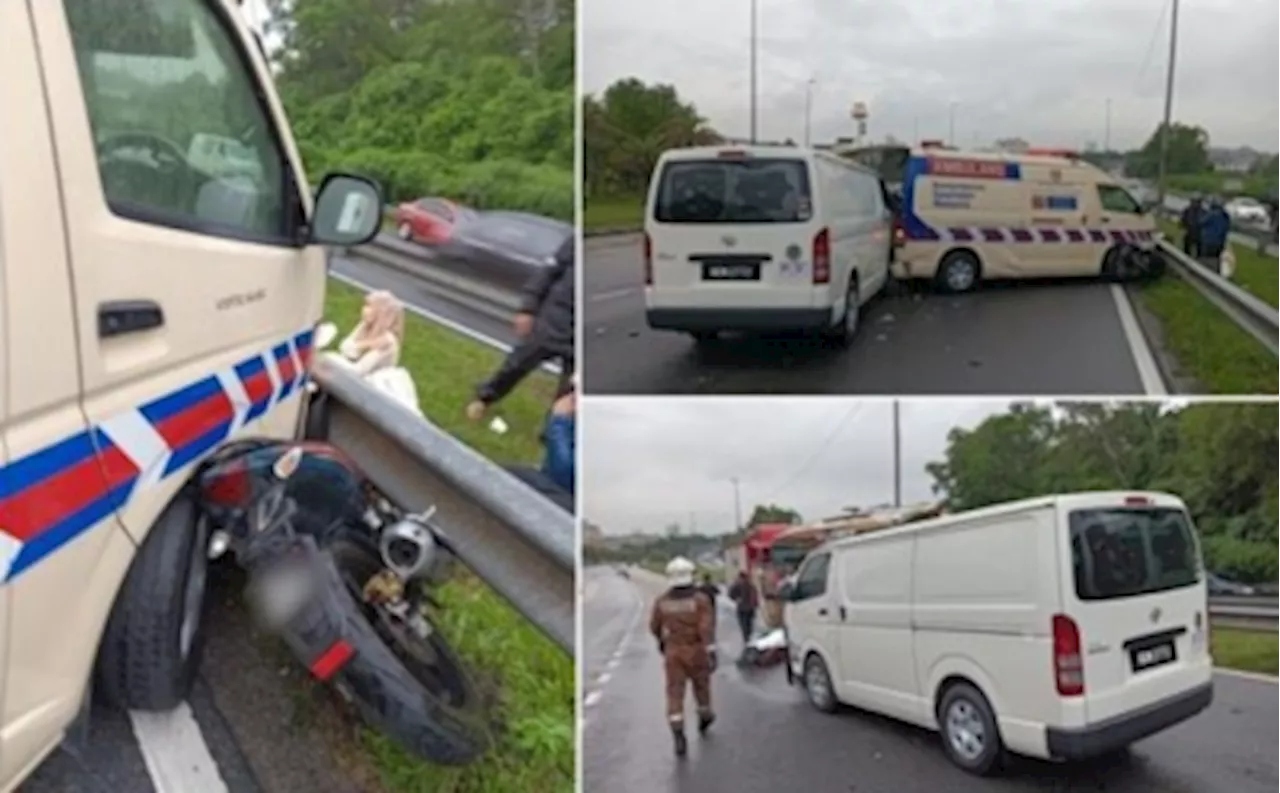 Van crashes into stationary ambulance as medics assist injured motorcyclist, causing five-vehicle pile-up in Kajang, no casualties reported