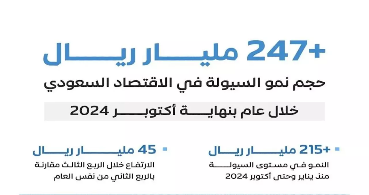 السيولة في الاقتصاد السعودي تنمو خلال عام بأكثر من 247 مليار ريال بنهاية أكتوبر 2024