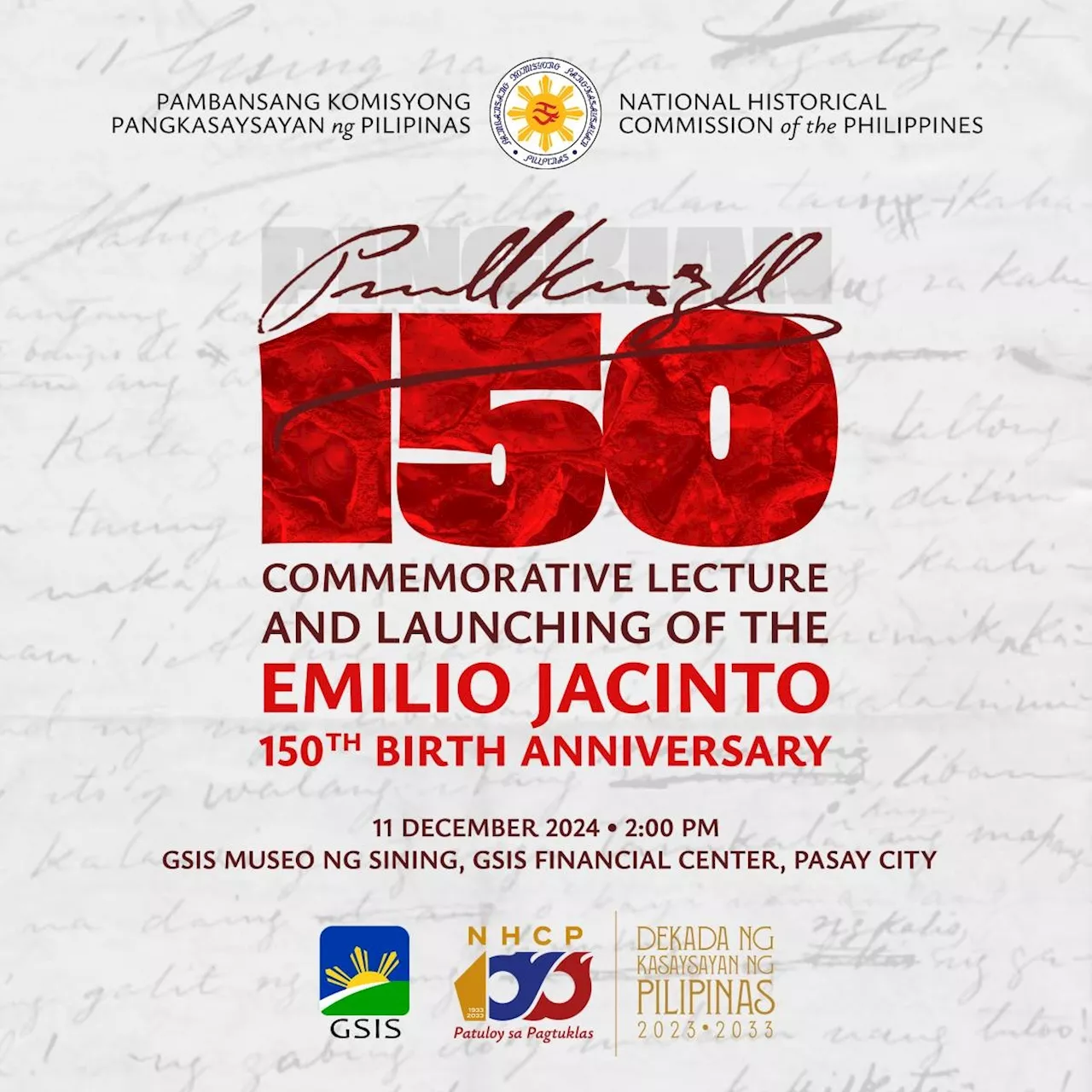 NHCP commemorates Emilio Jacinto's 149th Birth Anniversary with Jacinto150 logo