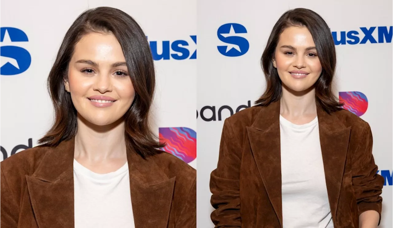 Selena Gomez Wears Viral Madewell Suede Trench With Classic White T-shirt and Jeans for SiriusXM