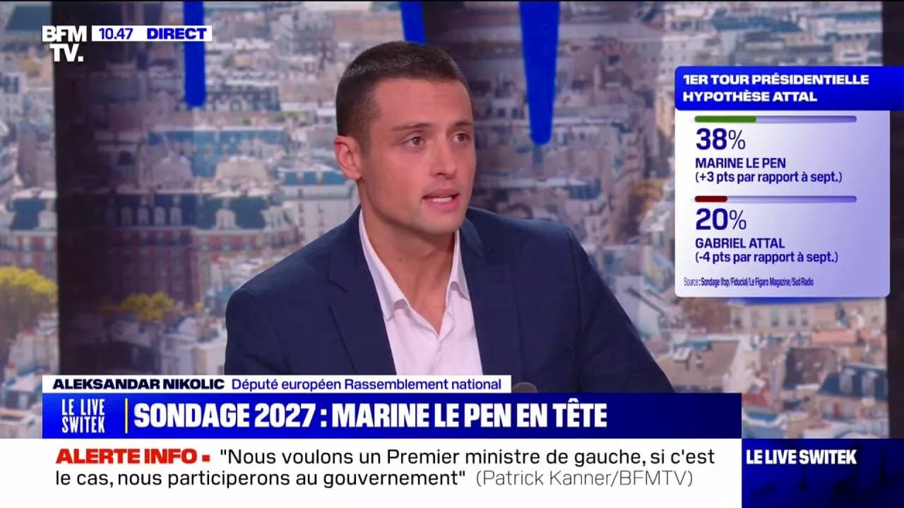 Présidentielle 2027: Aleksandar Nikolic (RN) 'satisfait' du sondage plaçant Marine Le Pen en tête