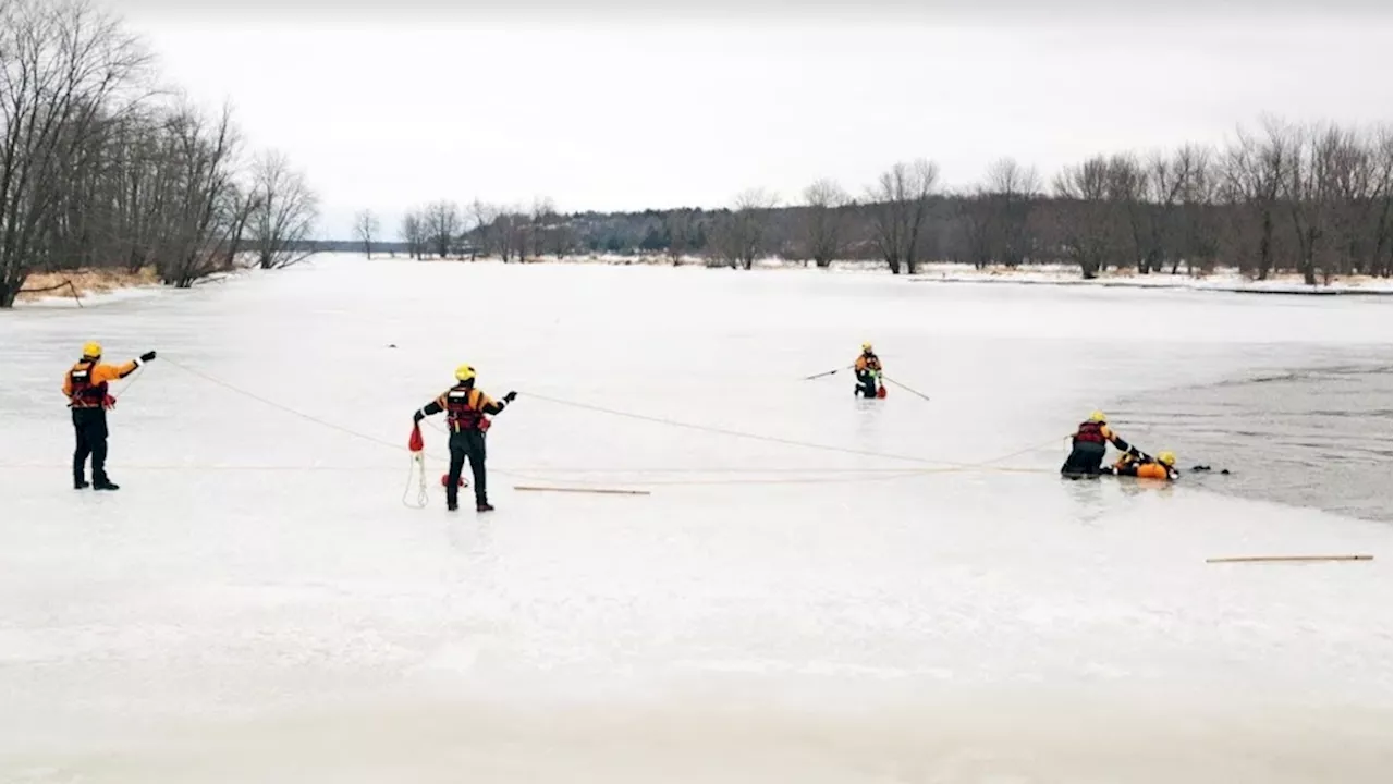 Ottawa firefighters respond to ice rescue call involving a dog in the Rideau River