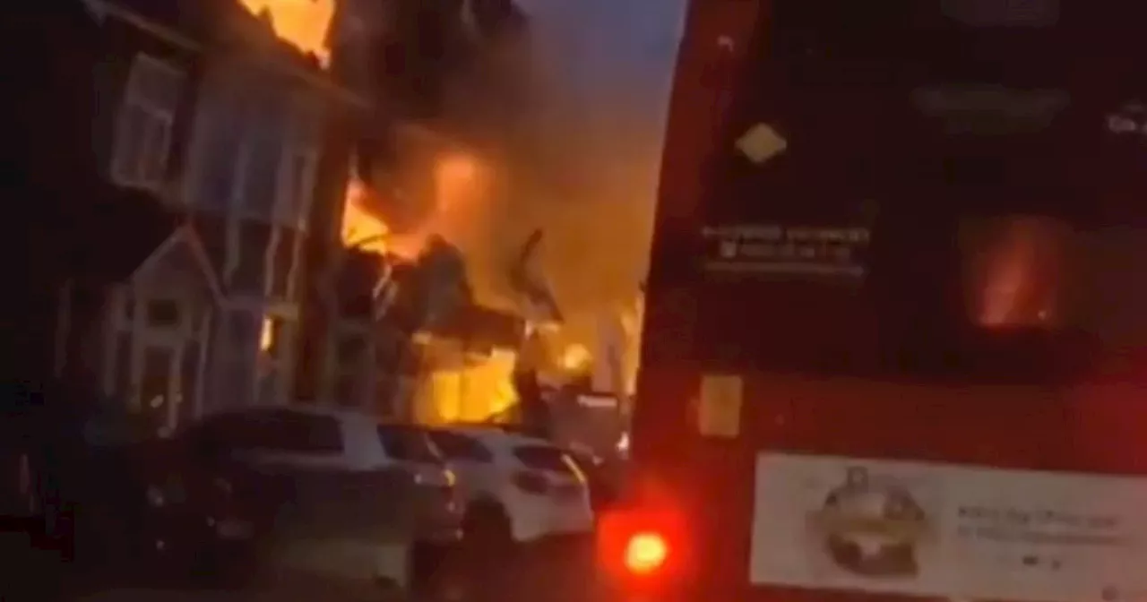 Petrifying moment terraced house blows up as debris flung onto street