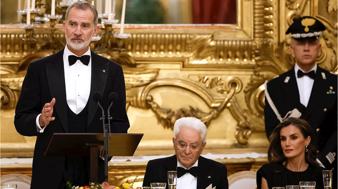 El discurso y la advertencia del Rey durante la cena de Gala en Italia