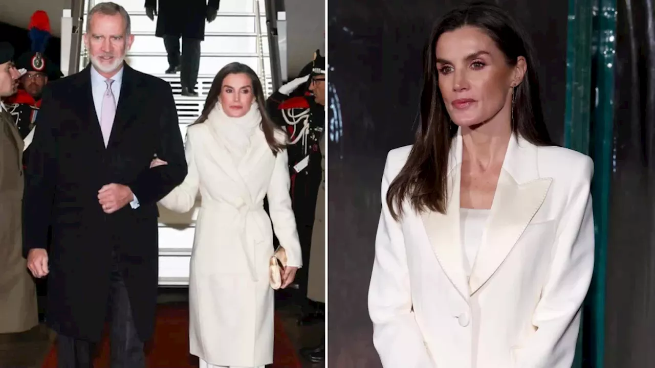 Letizia di Spagna, candida regina: total white per il suo arrivo in Italia