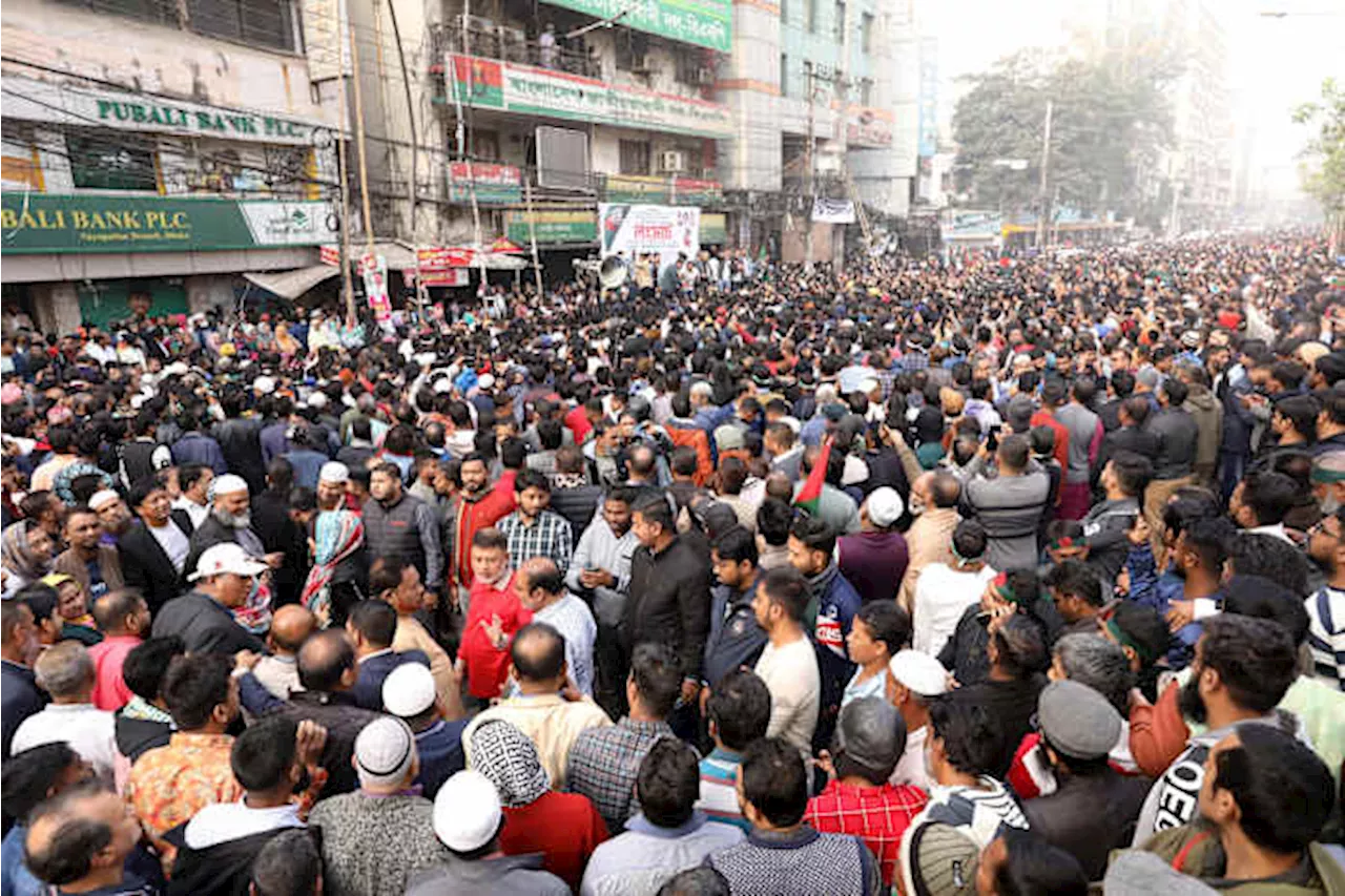 Supporters of Bangladesh Nationalist Party hold protest march as tensions continue with India