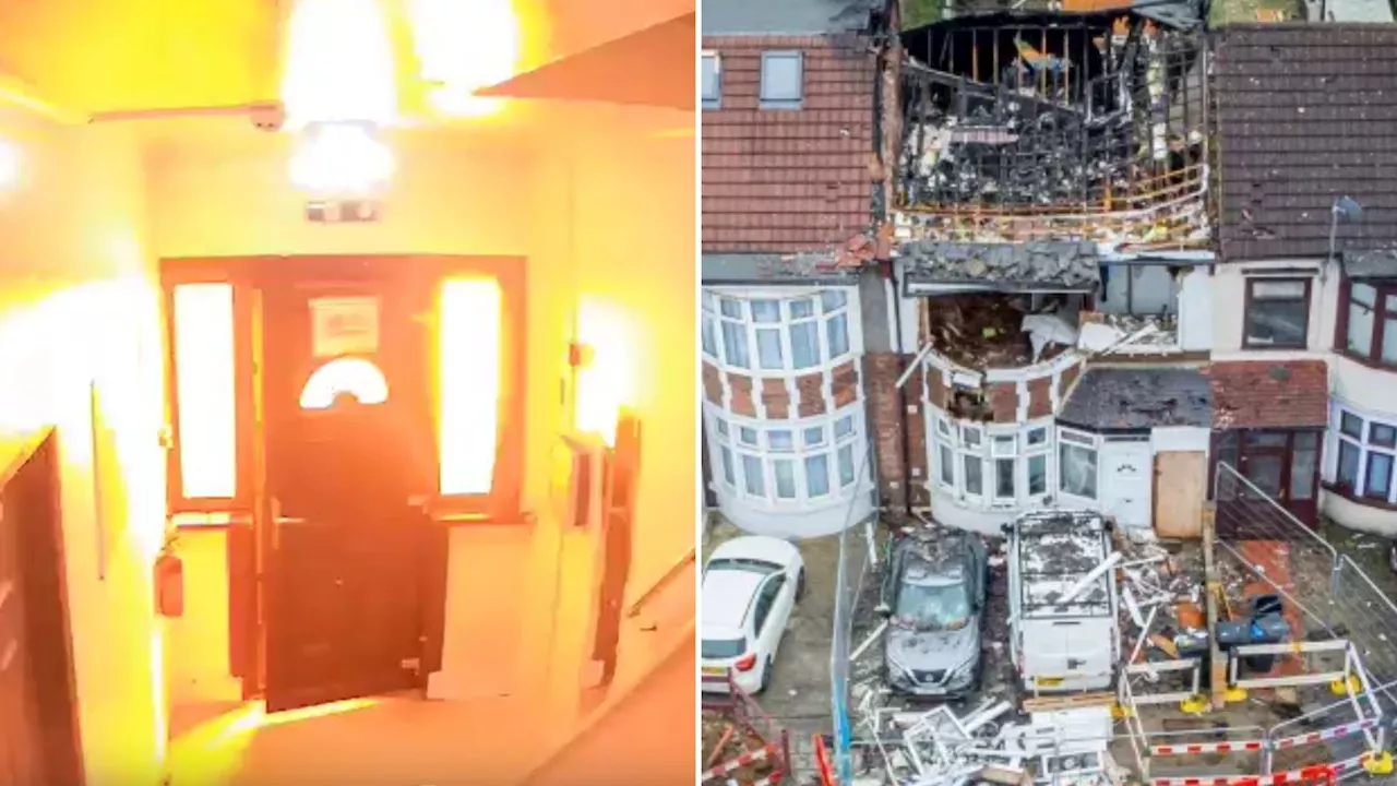 Moment family screams after terrifying gas explosion blasts their door through with entire street evacuated...