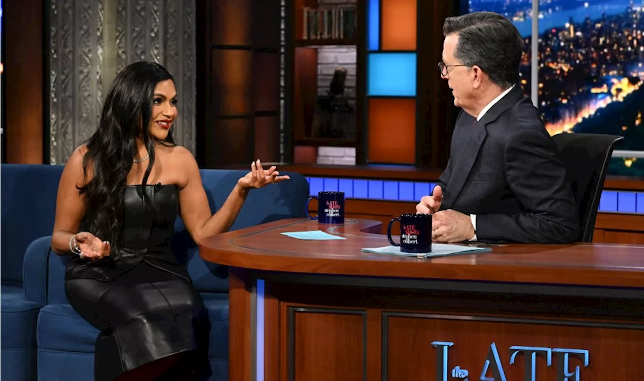 Mindy Kaling Goes Edgy in A.L.C. Leather Look for ‘Stephen Colbert’ Appearance, Talks MasterClass and More