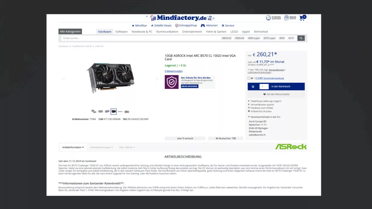 Intel Battlemage: Mindfactory verkauft die Arc B570 einen Monat vor Termin