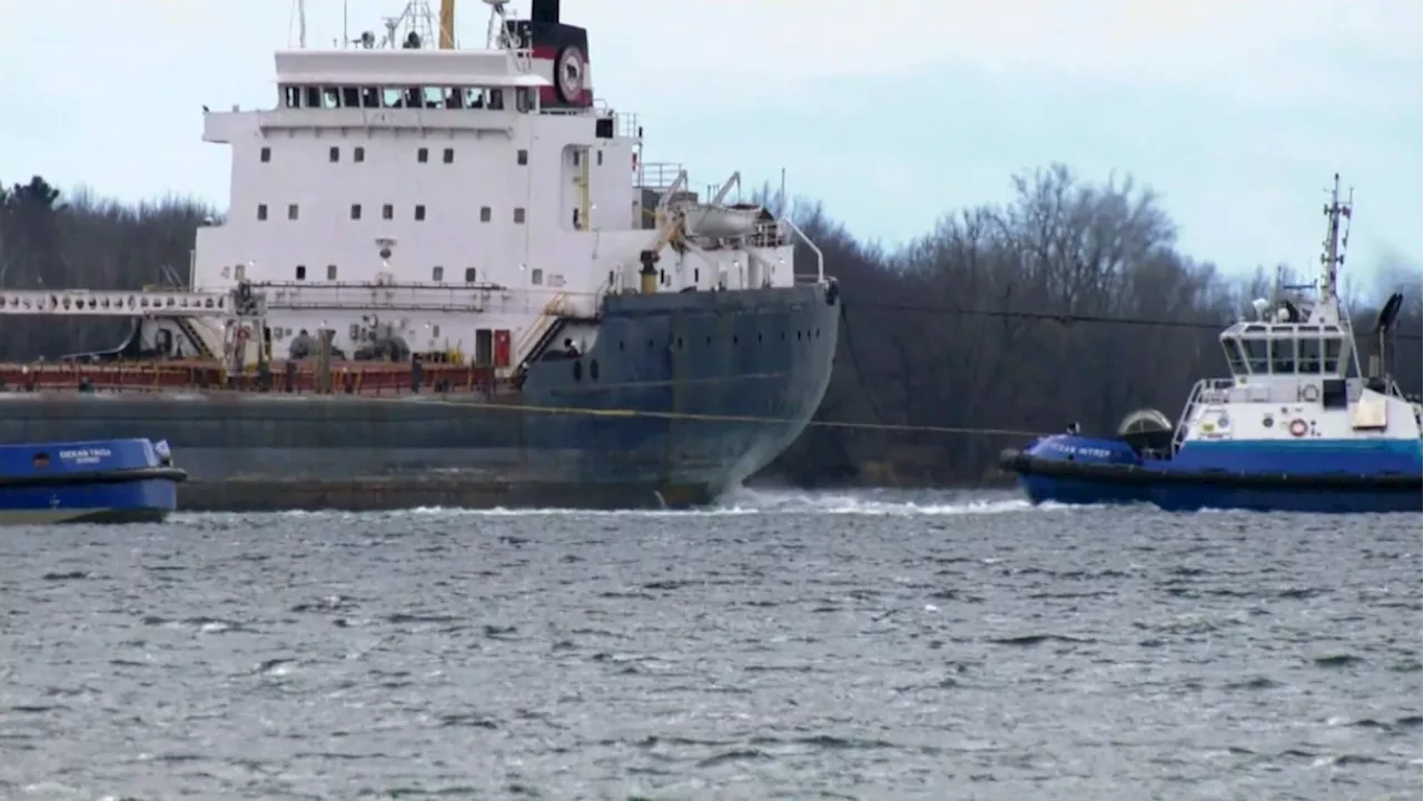 Crews begin removing cargo from ship stuck in St. Lawrence River in eastern Ontario