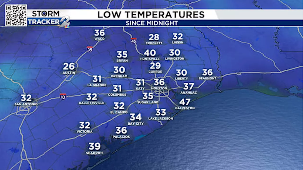 How did some parts of Houston see a colder mornings Thursday vs Wednesday?