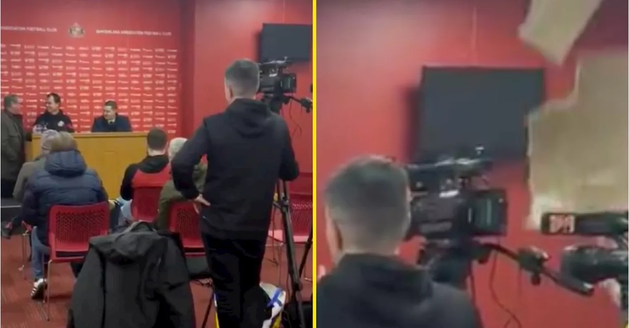 Championship club’s roof caves in during press conference in shock scenes...