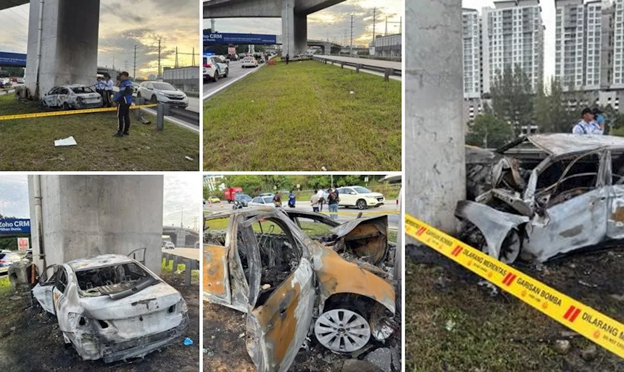 Pemandu rentung selepas kereta langgar tiang LRT