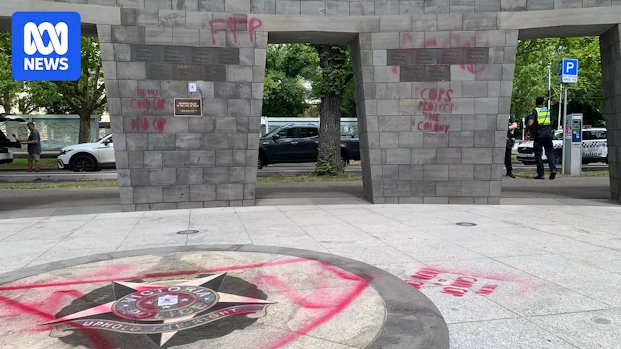 Victoria Police memorial in Kings Domain vandalised with red graffiti