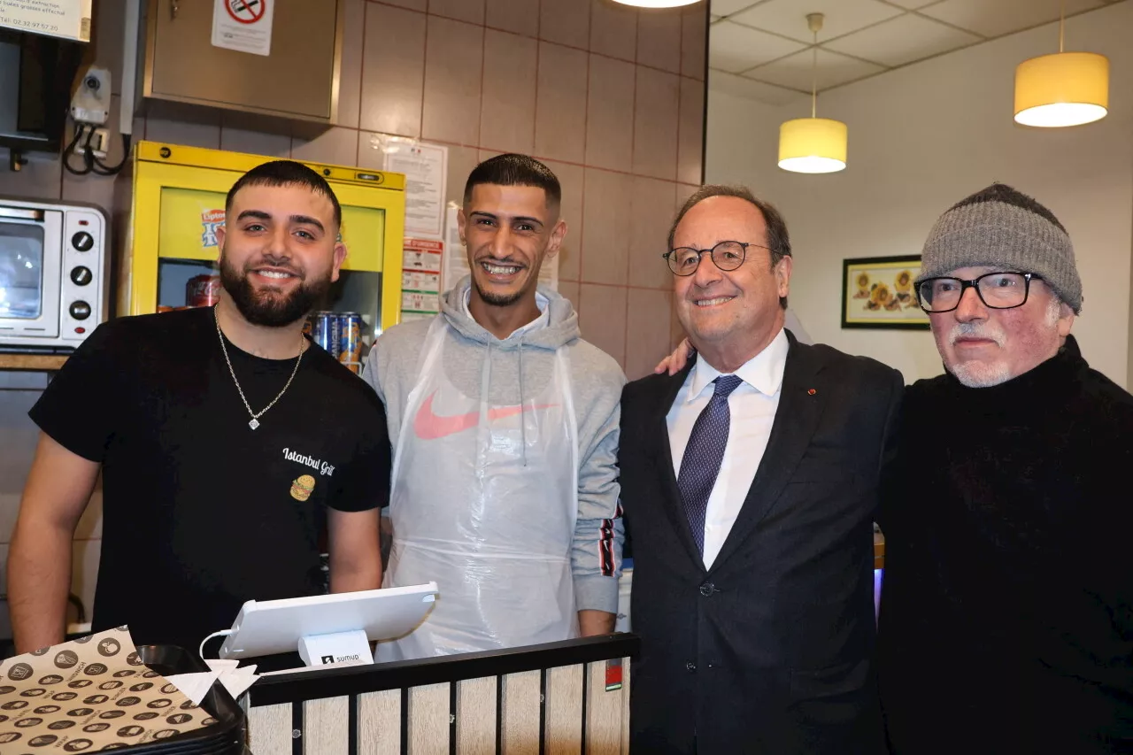 François Hollande à Bernay : des dédicaces, des photos et des frites