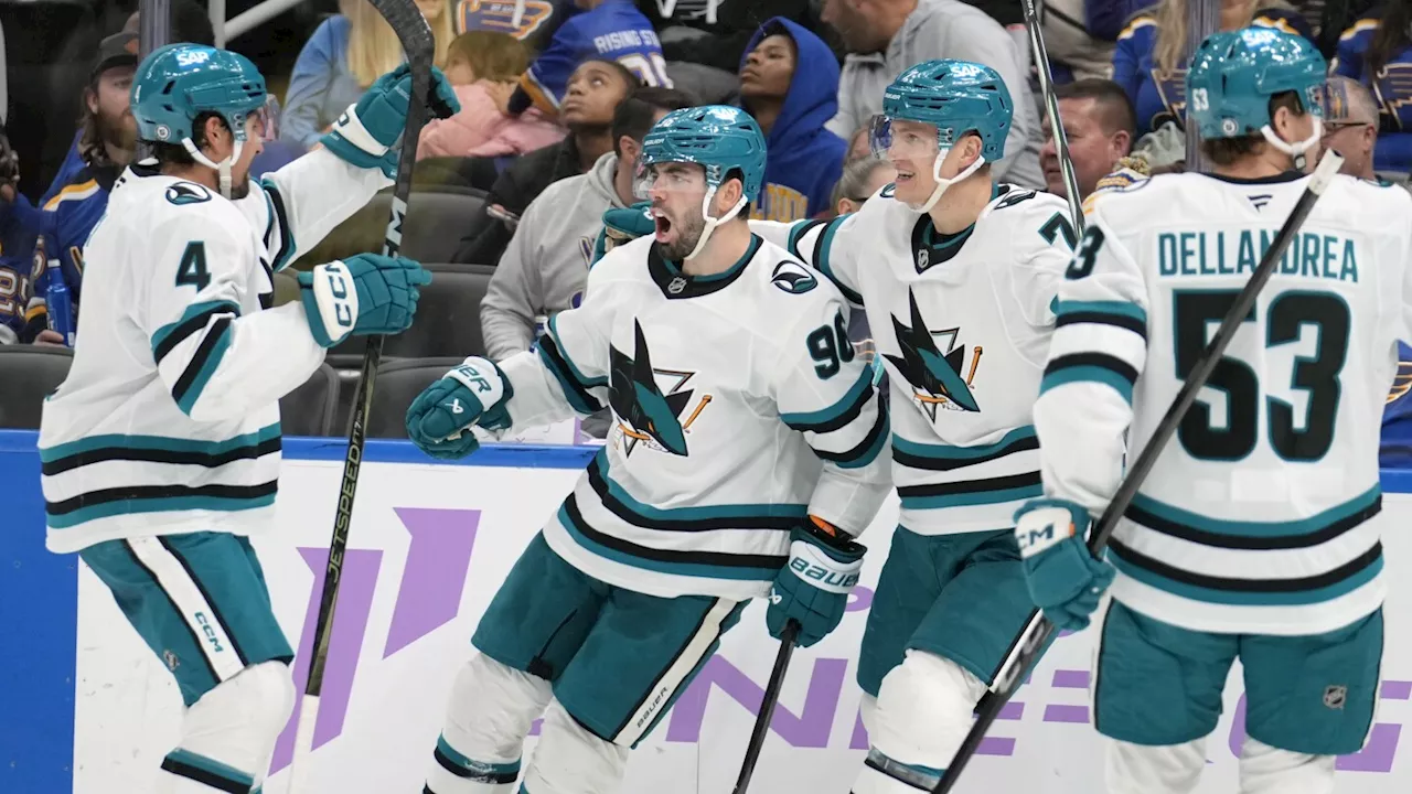 Macklin Celebrini scores twice in Sharks' 4-3 victory over the Blues