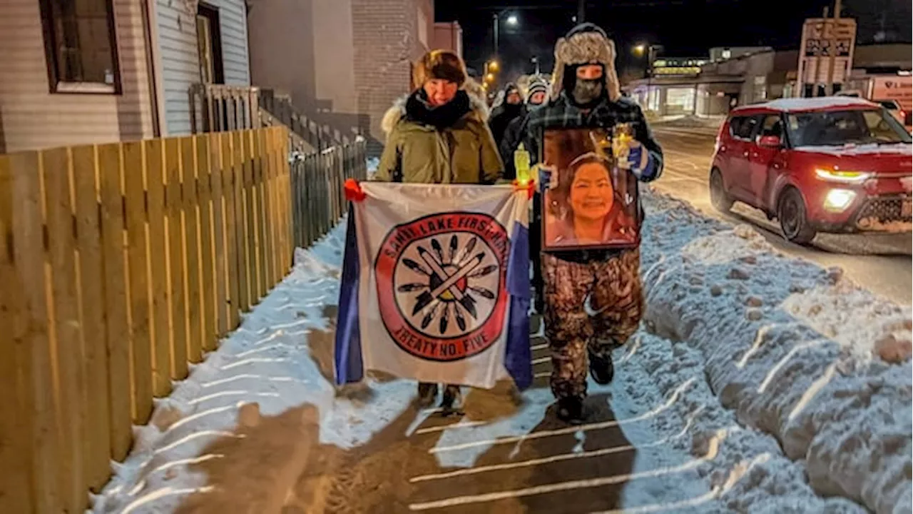 Candelight vigil walk for missing woman Deborah Anishinabie in Thunder Bay, Ont.