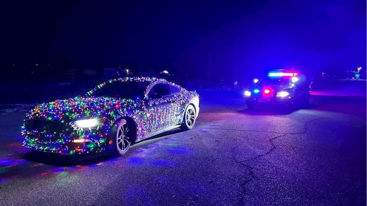 'Festive' Ford Mustang driver pulled over due to illegal holiday display: police