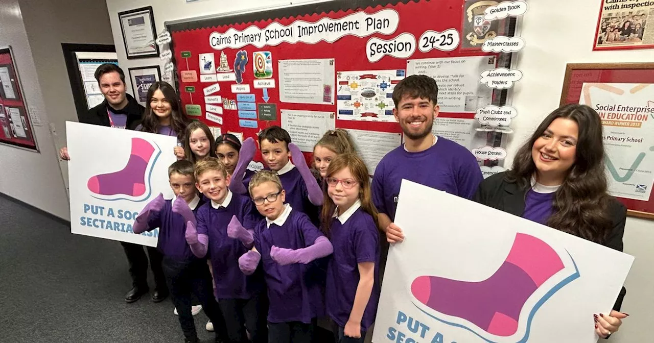 Youngsters from Cambuslang pull on purple for Put a Sock in Sectarianism