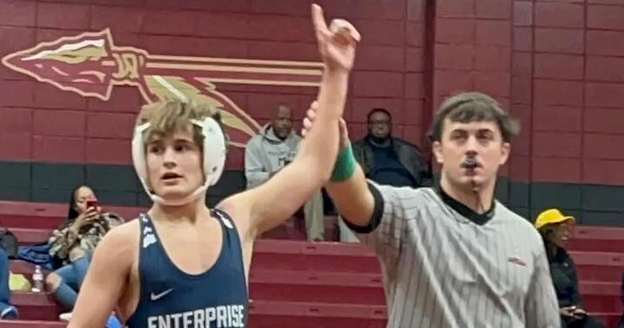 Karter Stiffler earns 100th career win during Enterprise wrestling sweep; Dothan wins three matches