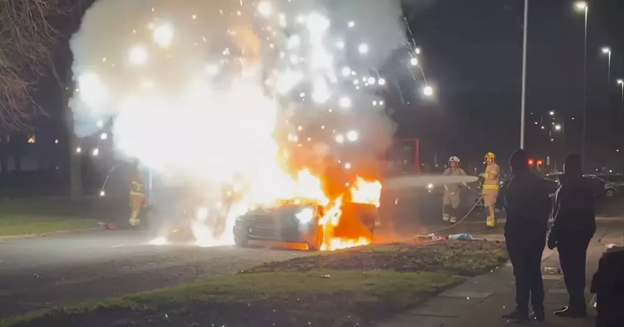 'Fireworks' heard as car goes up in flames