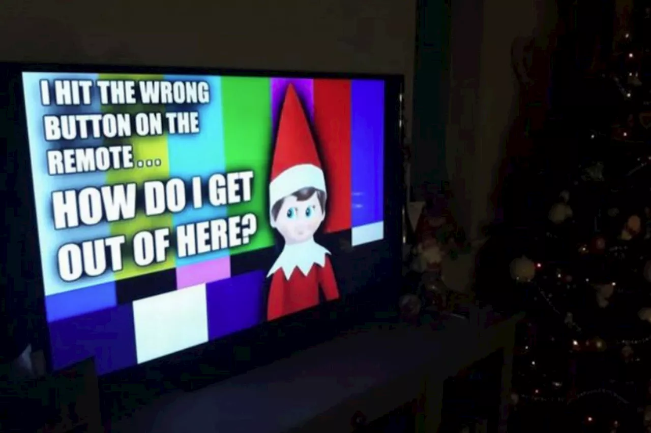 Genius Elf on the Shelf idea: trap your elf in the TV