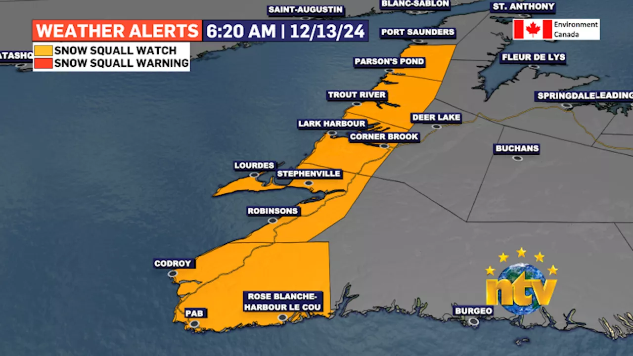Western Newfoundlnad under Snow Squall Watch from Friday evening to Saturday evening