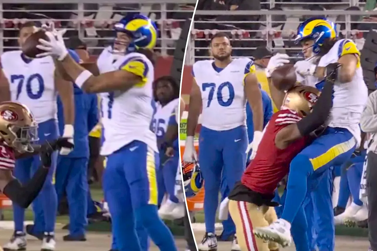 Rams' Puka Nacua makes bid for catch of the year big with ridiculous helmet grab