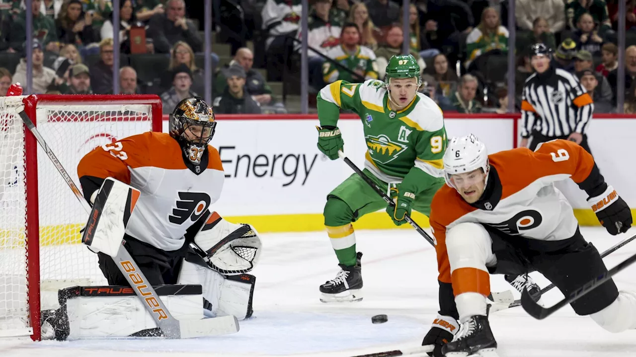 Wild's Kirill Kaprizov scores off Flyers' goalie helmet, banking shot into net