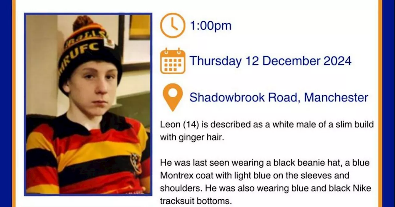 Urgent police appeal over boy, 14, missing in Manchester for days