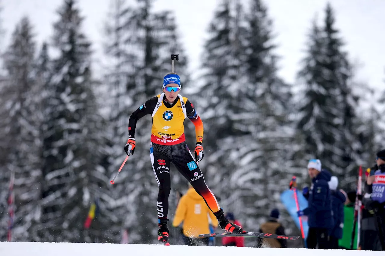 Biathletinnen Voigt und Preuß in Hochfilzen auf dem Podest