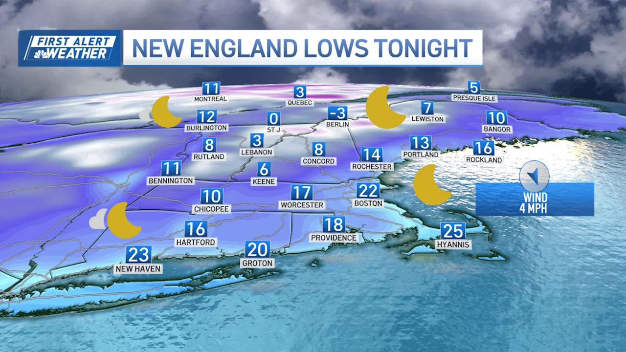 Clear skies and cold temperatures in New England on Saturday