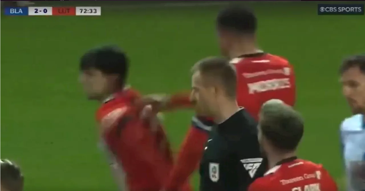 – Red-faced Luton star shoved off pitch by furious teammate...