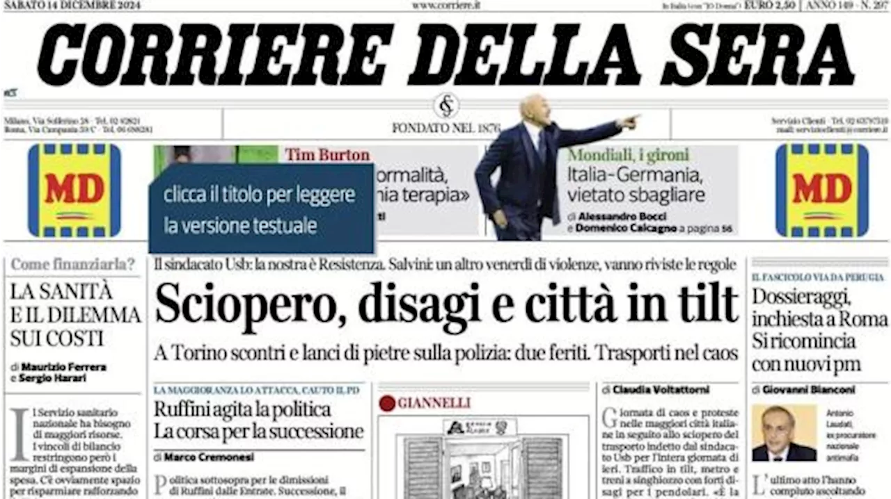 Corriere della Sera in prima pagina sulla Nazionale: 'Italia-Germania, vietato sbagliare'