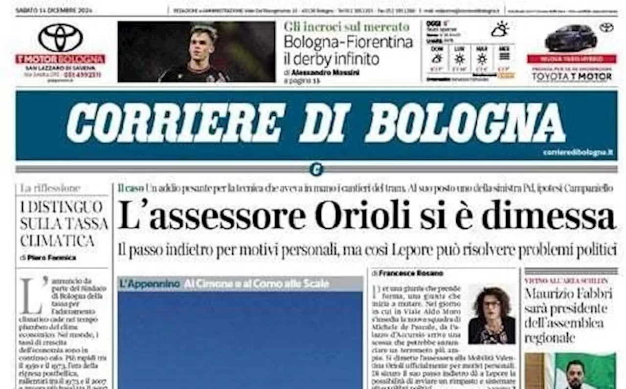 L'apertura del Corriere di Bologna: 'Bologna-Fiorentina, il derby infinito'