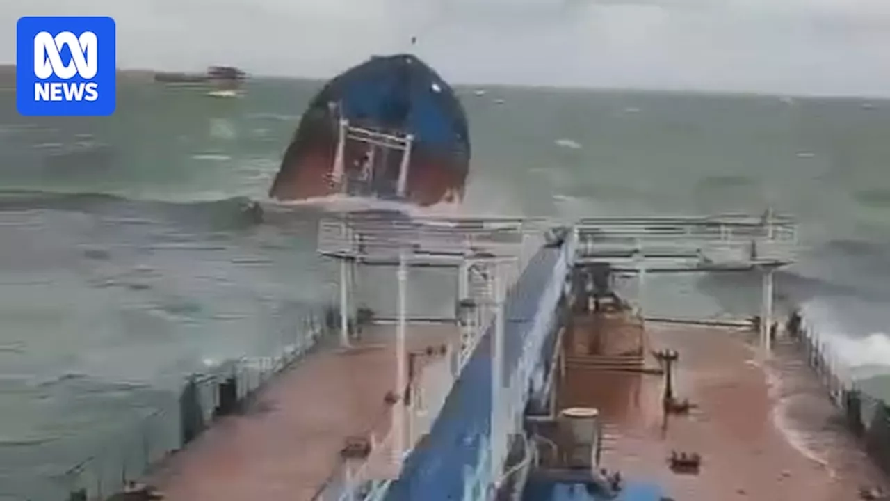 Russian tanker splits in half and sinks during heavy storm as oil spills into the Black Sea