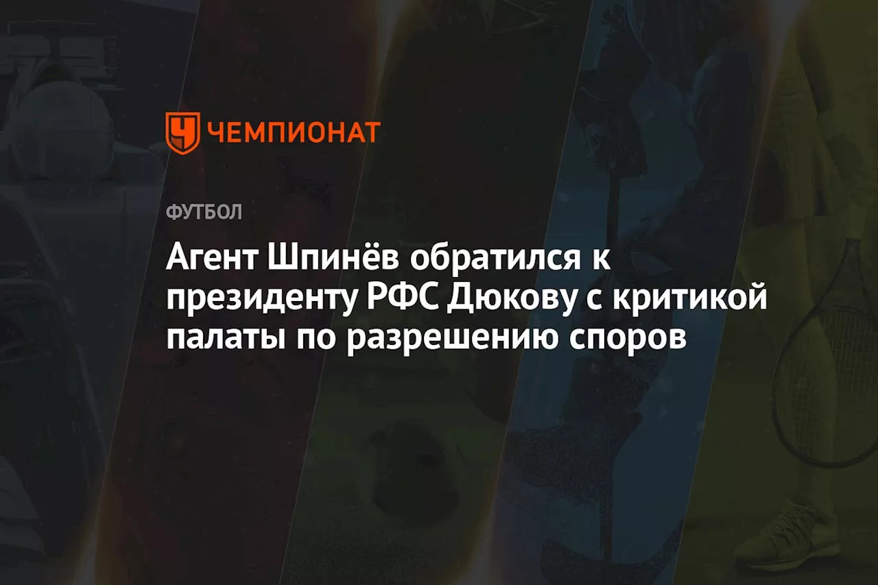 Агент Шпинёв обратился к президенту РФС Дюкову с критикой палаты по разрешению споров