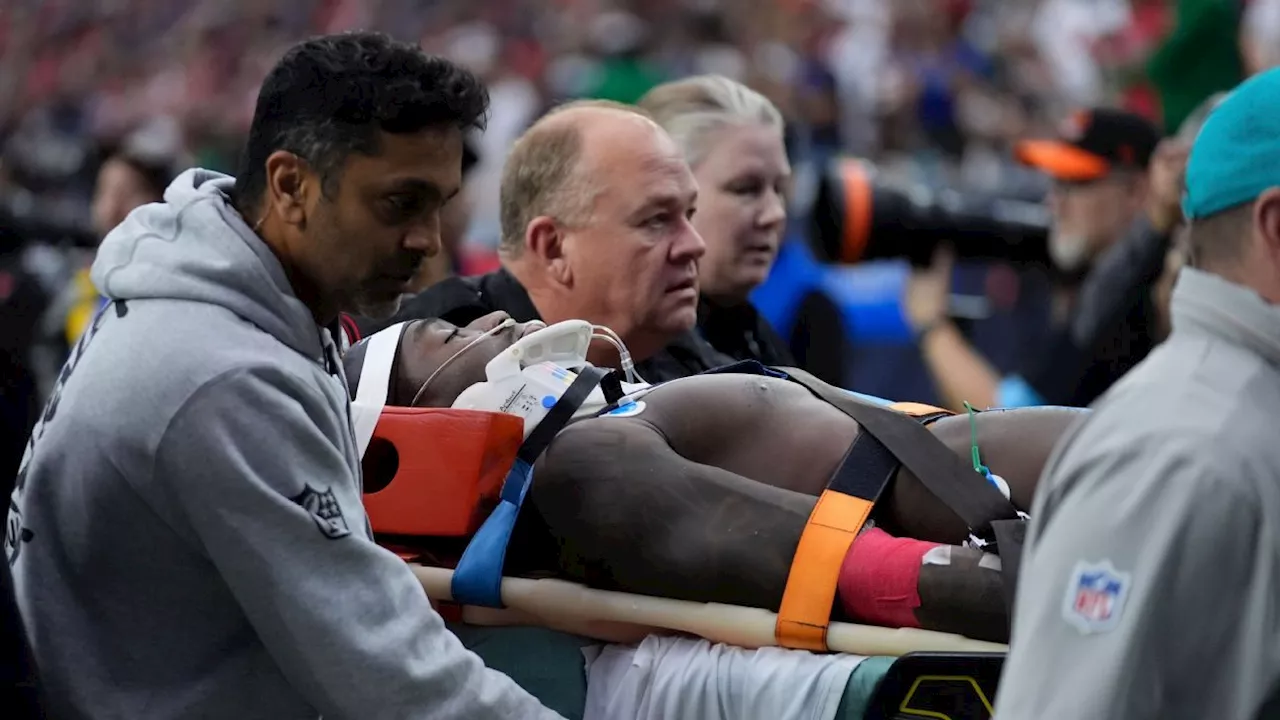 Dolphins' Grant DuBose stretchered off after hit, goes to hospital