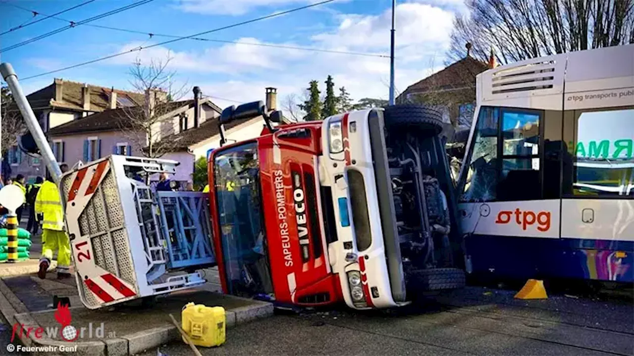 Schweiz: Drehleiter nach Kollision mit Straßenbahn in Onex umgestürzt