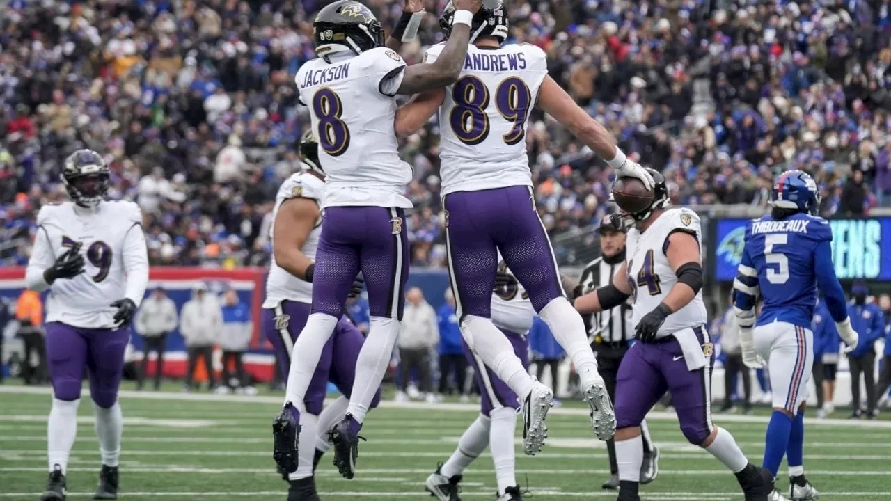 Jackson lanza 5 pases de TD y Ravens envía a Giants a su novena derrota consecutiva