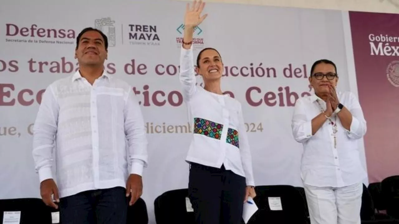 Sheinbaum da banderazo para la construcción del parque ecoturístico “La Ceiba” en Palenque