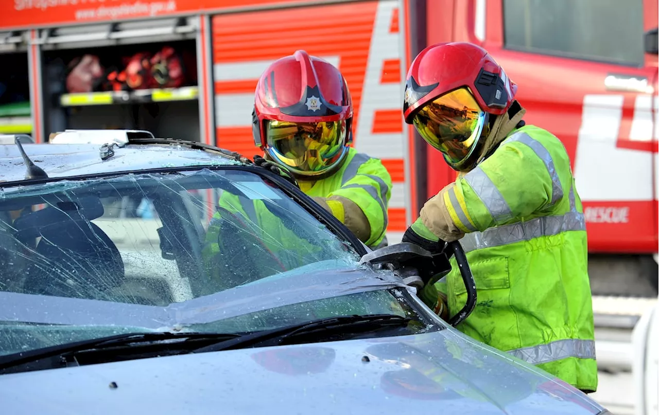 Emergency services rush to road near Shropshire border after three-vehicle crash