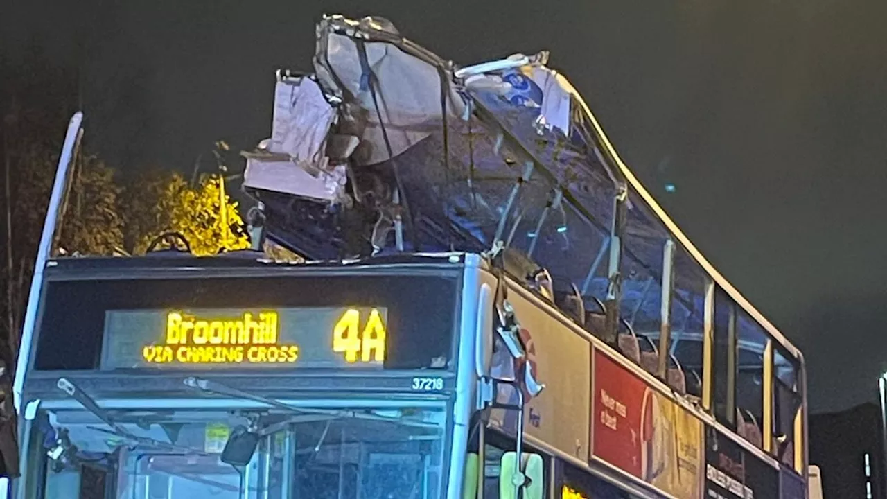 Glasgow: Eight injured after double decker bus hits bridge and roof rips off