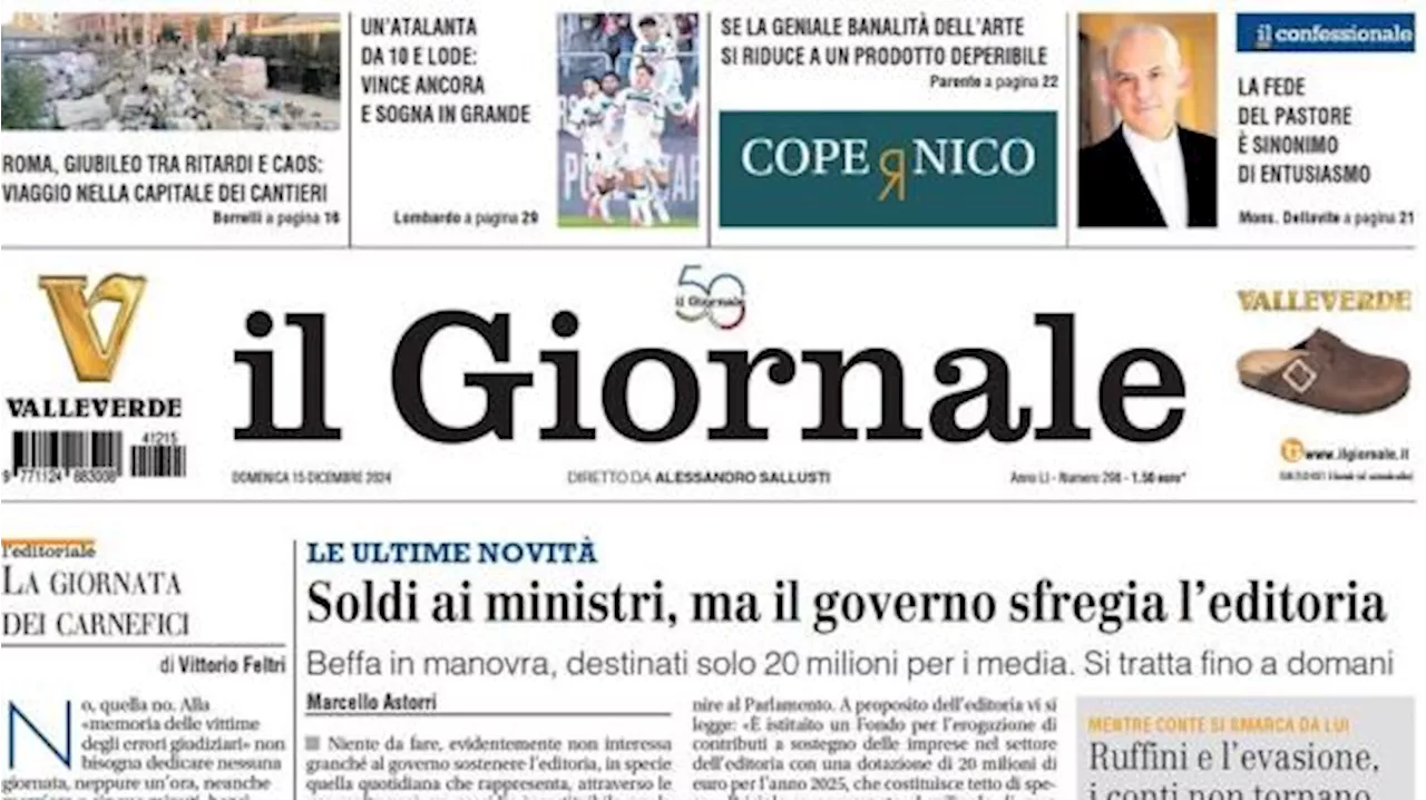 Il Giornale apre: 'Un'Atalanta da 10 e lode: vince ancora e sogna in grande'