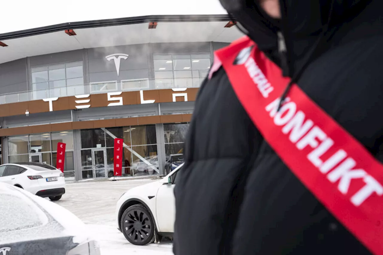 Tesla-strejkare utanför flaggskeppsbutiken: 'Vill slåss för kollektivavtal'