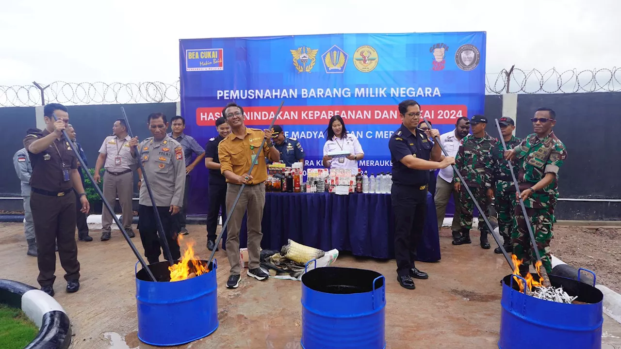 Bea Cukai Merauke Musnahkan BMNN Hasil Penindakan, Ada Rokok hingga Kulit Buaya