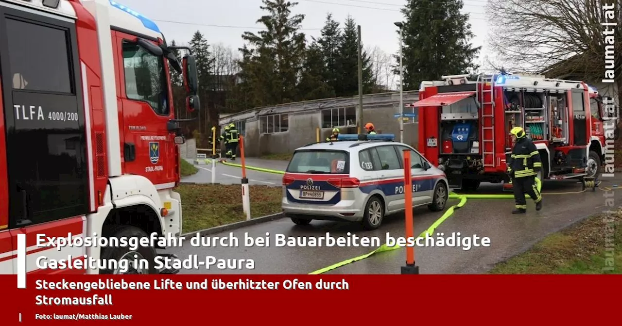 Explosionsgefahr durch bei Bauarbeiten besch�digte Gasleitung in Stadl-Paura