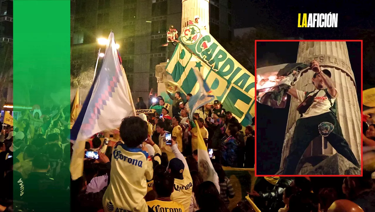 Aficionados del América queman bandera de Monterrey durante festejo en Puebla